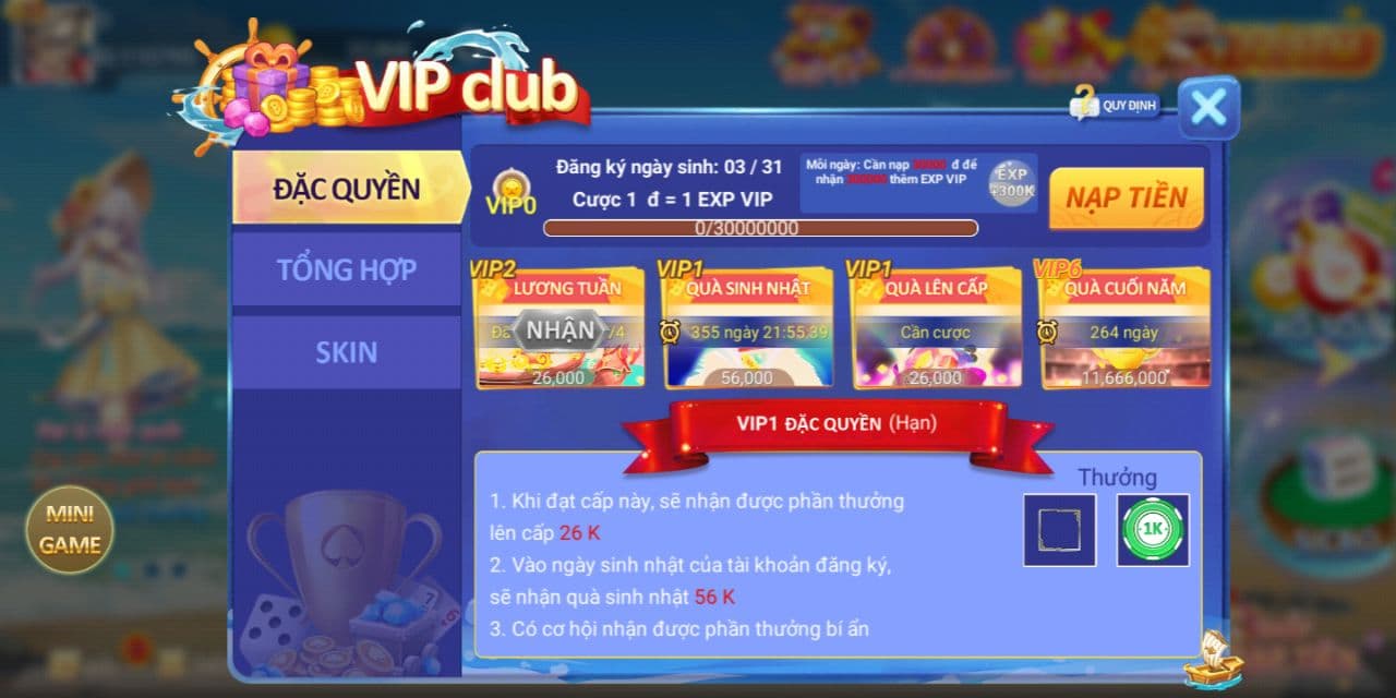 đặc quyền vip club tại cổng game dwin68.com